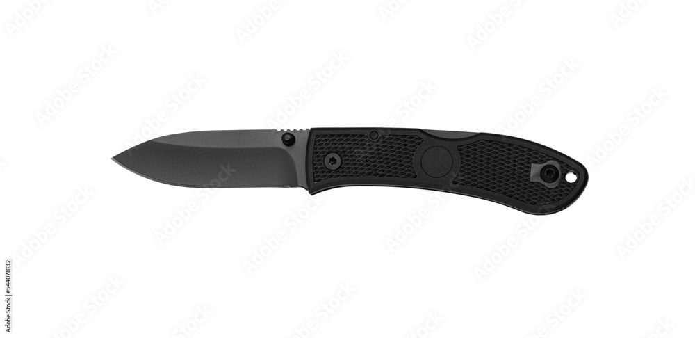 Pocket folding knife isolate on white back. Compact metal sharp knife with a folding blade. Pocket folding knife isolate on white back. Compact metal sharp knife with a folding blade.