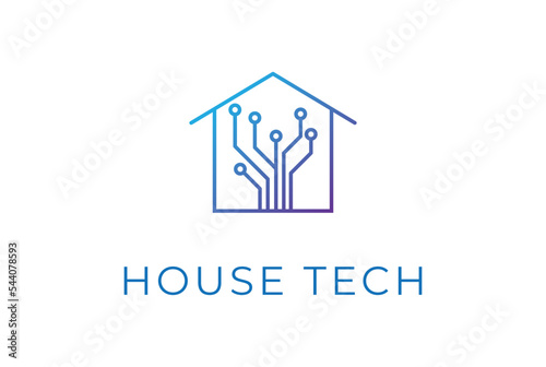 Futuristic Digital Electronic Circuit Chip for Smart House Tech Logo