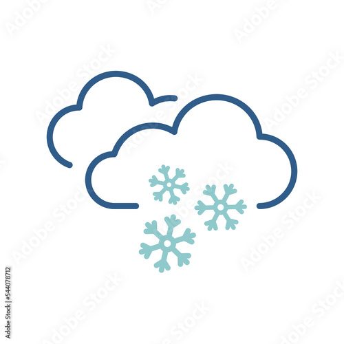 Blue linear clouds with snow weather conditions vector icon. Cloudy weather with snowflakes concept icon design.