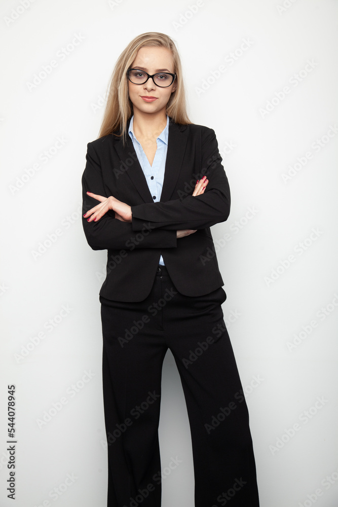 Portrait of a pretty blonde woman in black jacket Portrait of a pretty blonde woman in black jacket