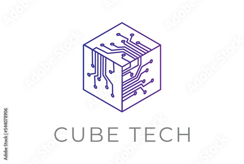 Futuristic Box Cube Digital Electronic Circuit Chip for Smart Tech Logo