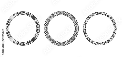 Greek ornament circle frame set. Meander round patterns collection. Ancient Greek fret borders. Geometric meandros motif. Vector
