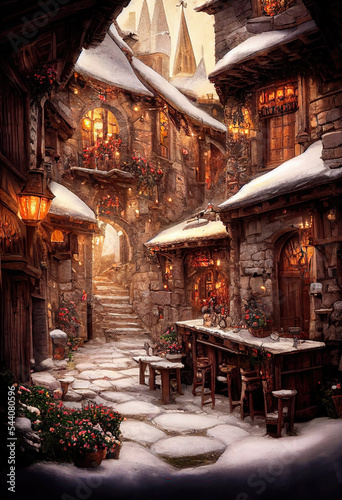 AI generated image of a fairy-tale tavern somewhere in Europe 