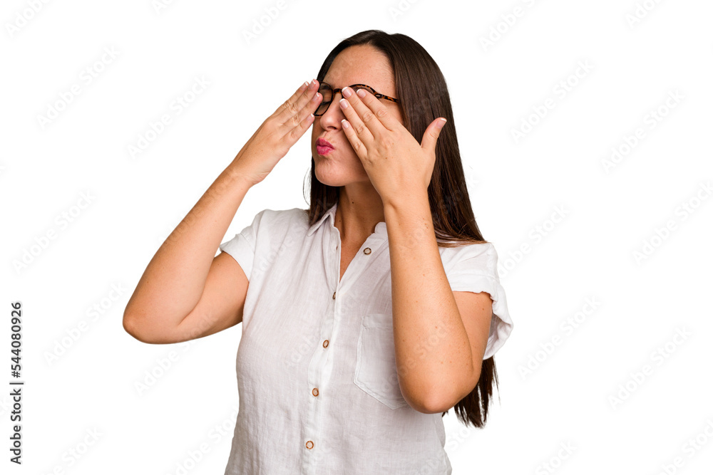 Young caucasian cute woman isolated afraid covering eyes with hands. Young caucasian cute woman isolated afraid covering eyes with hands.