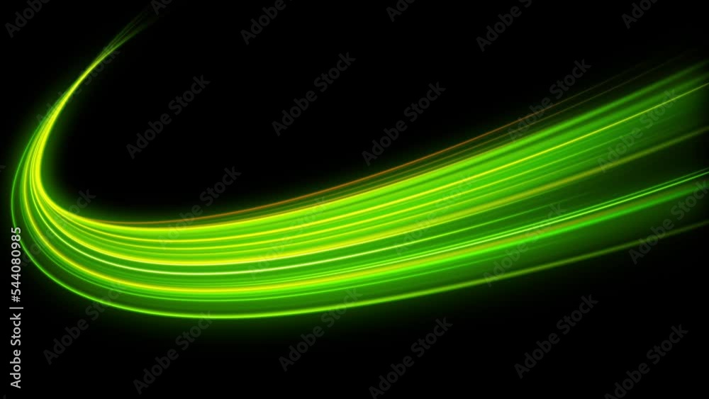Abstract galaxy background with green glowing motion light streaks