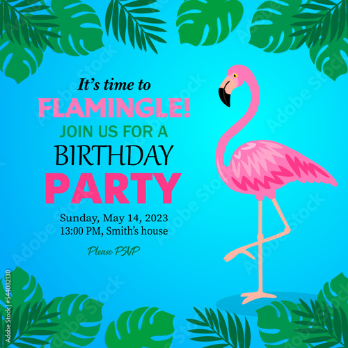 Cute flamingo birthday party invite photo