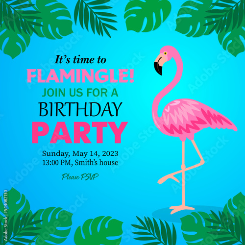 Cute flamingo birthday party invite