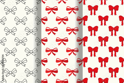 Collection of vibrant seamless vector patterns of bow for web sites and printing
