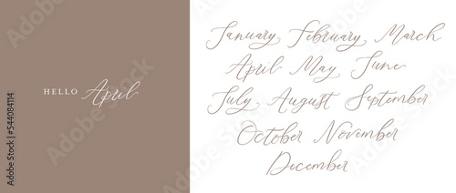Hand lettered calligraphy months of the year script