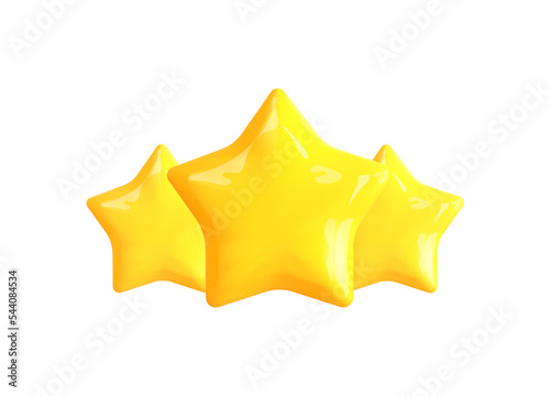 3d render yellow stars reviev icon. 3 stars as symbol success  premium quality  customer review or feedback. Winner award concept.3d vector cartoon illustration
