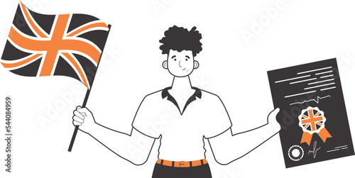 The guy is an English teacher. The concept of learning a foreign language. Linear style. Isolated, vector illustration.