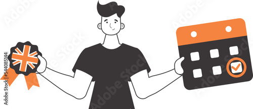 The guy helps teaches English. The concept of learning a foreign language. Linear style. Isolated, vector illustration.