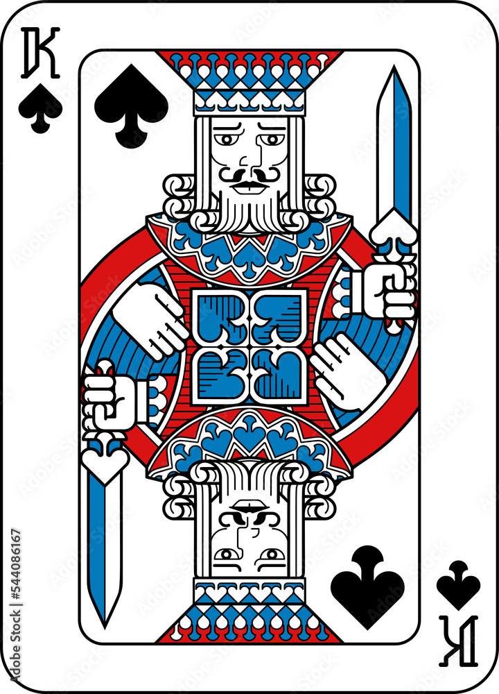 Naklejka premium Playing Card King of Spades Red Blue and Black