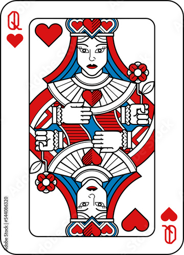 Playing Card Queen of Hearts Red Blue and Black photo