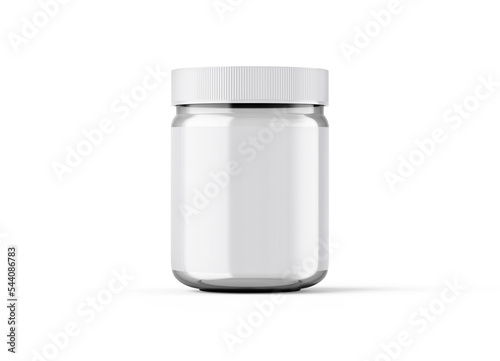 Glossy transparent plastic jar bottle paper sticker label packaging mockup for spice
