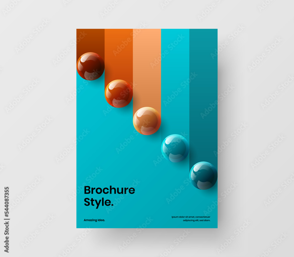 Simple magazine cover vector design concept. Colorful realistic balls presentation template.