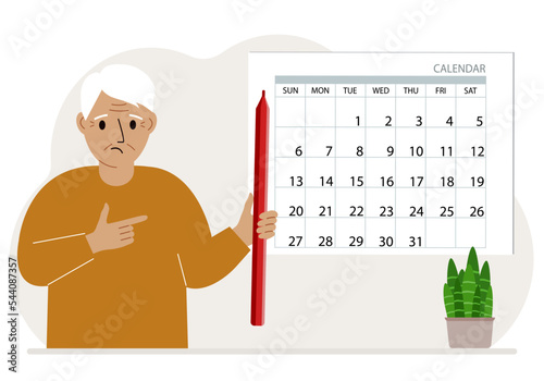 A man with a pencil in his hand creates a calendar. Planning and time management, responsible employee plans meetings and events.