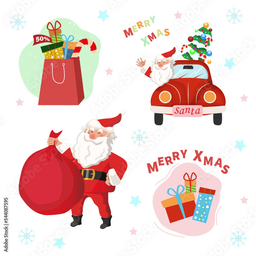  Christmas collection  Santa Claus  Christmas tree  50  discount.  Cute flat style. Banner for Christmas advertising. 