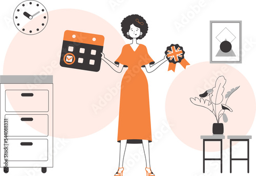 Girl English teacher. The concept of learning a foreign language. Lineart modern style.