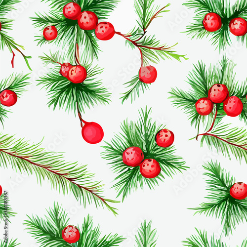 Seamless pattern christmas branch, aquarelle omela endless pattern. New-year holidays