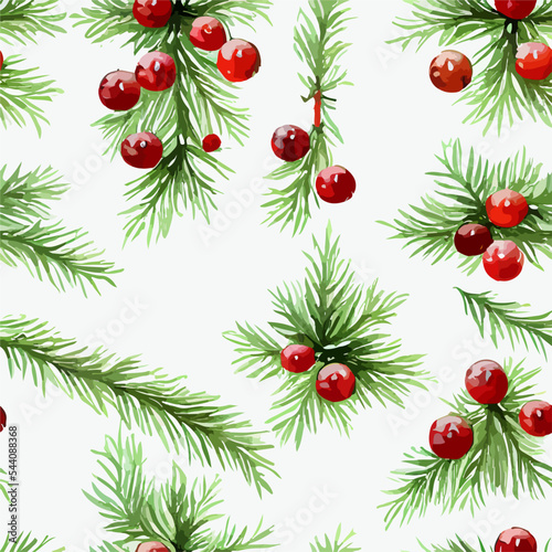 Seamless pattern christmas branch, watercolor omela endless pattern. New-year holidays