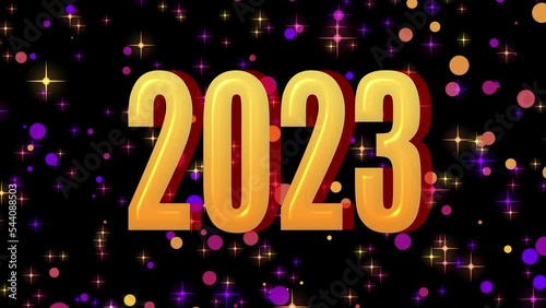 Text 2023 neon animation and sparkle Isolated on black background, 2023 new year, design template Happy 2023 New Year concept  Holiday animate card