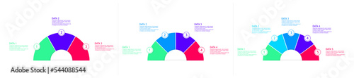 Round infographic chart. Infographic design template with 3, 4 and 5 options. Semicircle form pie charts. Vector illustration. photo