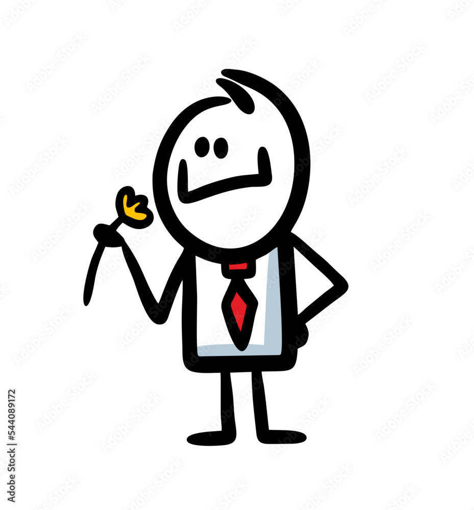 Doodle stickman in office dress code costume and tie smelling a flower with happy smile. Doodle stickman in office dress code costume and tie smelling a flower with happy smile.
