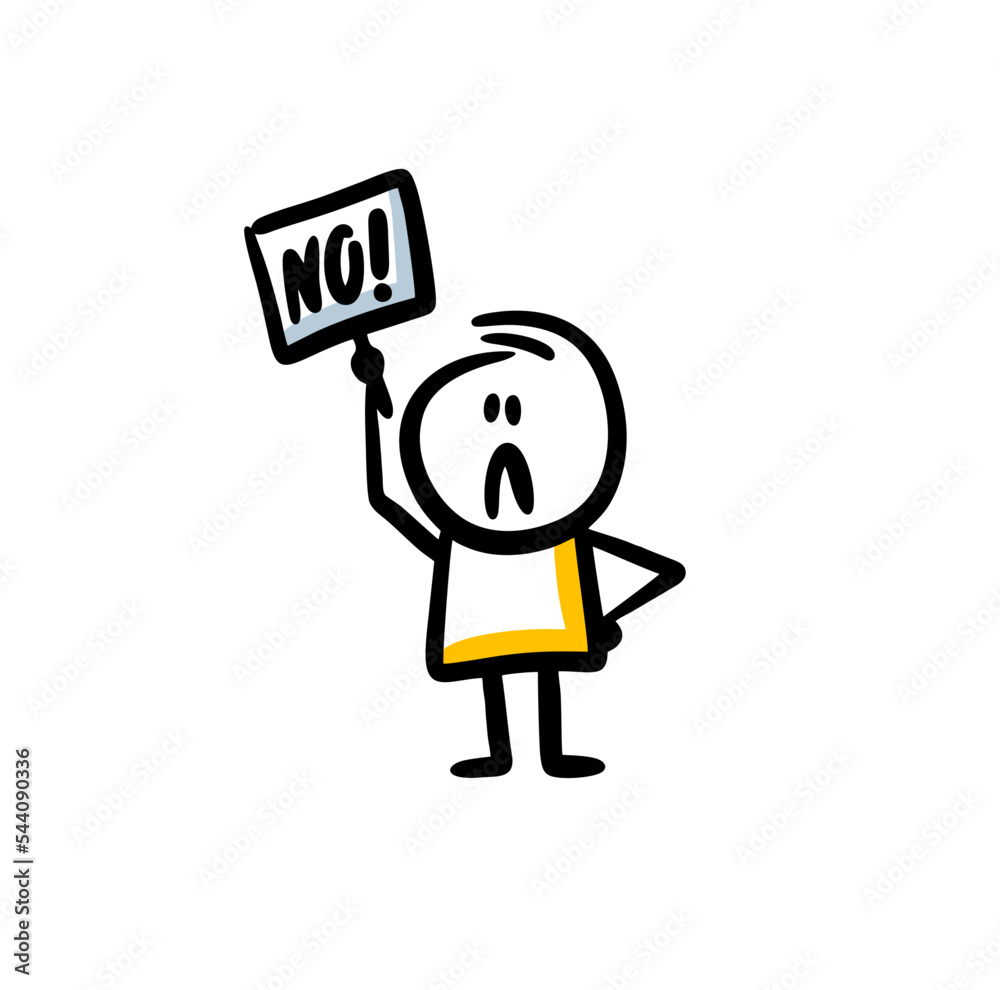 Funny stickman holding a banner with negative in his hand. Funny stickman holding a banner with negative in his hand.