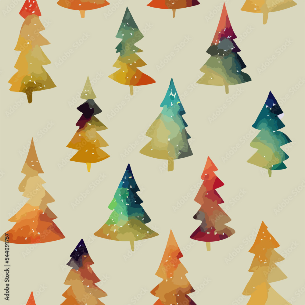 Obraz premium Seamless pattern christmas tree, aquarelle tree endless background pattern. New-year holidays