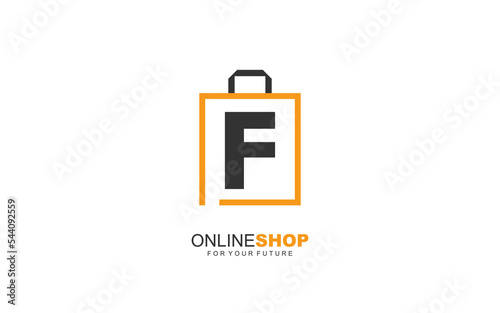 F logo ONLINESHOP for branding company. BAG template vector illustration for your brand.