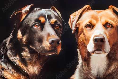 two black and brown dog portrait 