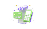 Online banking app with credit or debet card and payment terminal. Pos terminal icon, contactless payment transaction. 3d rendering