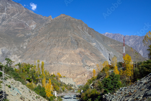 Autumn season at  Rakaposhi view point. A tourist spot in the town of Gilgit (located in the Bagrote valley ) called 