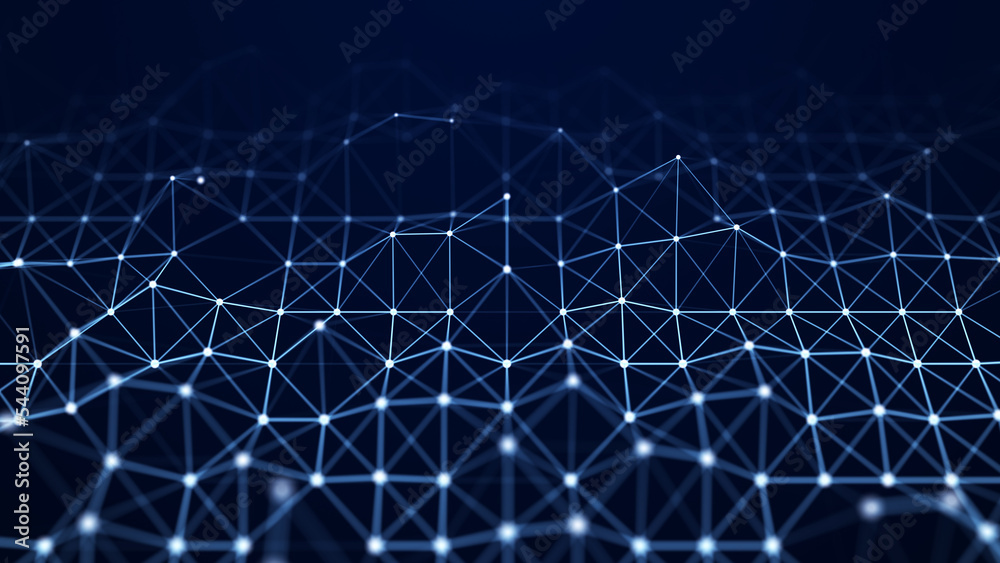 Abstract network of particles and lines. Technology connection. Digital background. 3d rendering