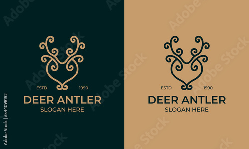 Deer antler logo design and icon inspiration, deer head outline illustration in ethnic style