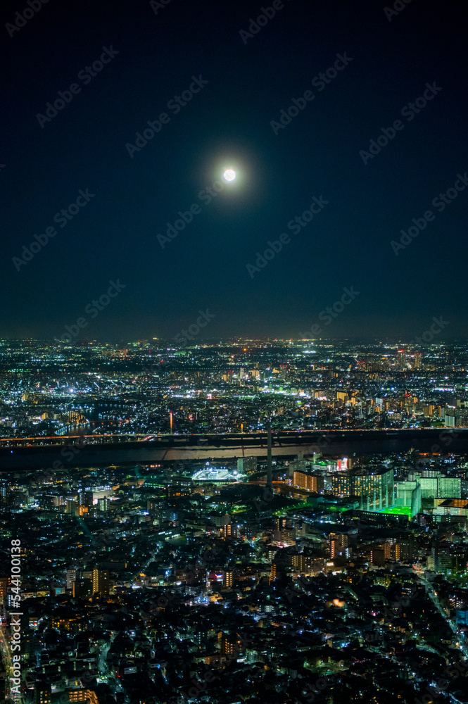 東京　夜景　上空写真　ビル　