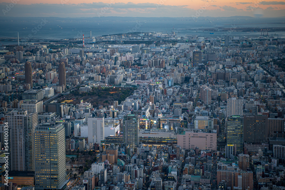 Fototapeta premium 東京 夜景 上空写真 ビル 