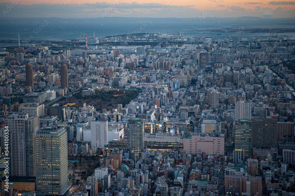 東京　夜景　上空写真　ビル　