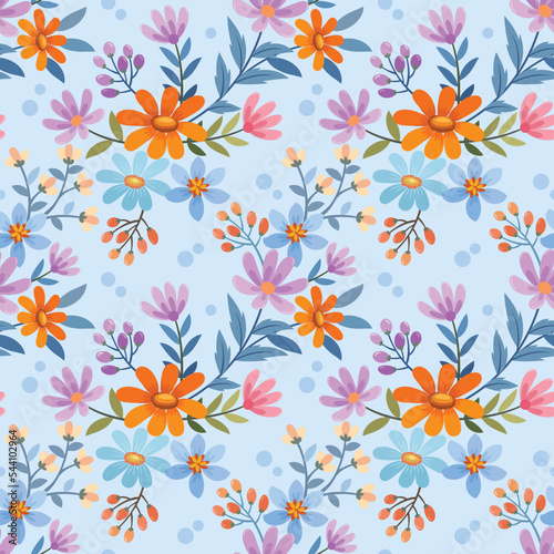 Colorful flowers design in seamless pattern. Can be used for fabric textile wallpaper.