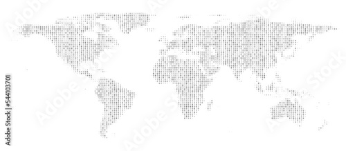 Fototapeta Naklejka Na Ścianę i Meble -  Abstract gray digital binary code world map isolated on white background. Technology, coding, or big data concept. Vector illustration