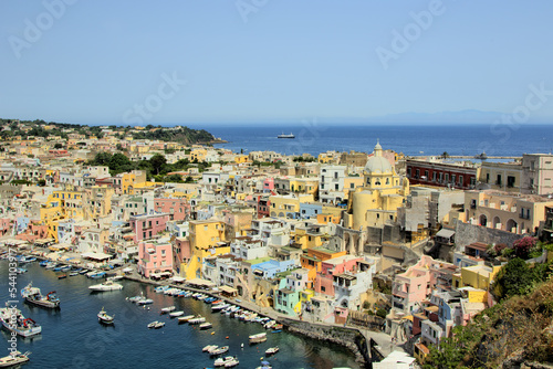 Fototapeta Naklejka Na Ścianę i Meble -  Procida is an island capital of culture 2022. It is in Italy near Naples, Ischia, Capri. It is one of the most beautiful tourist resorts in Italy thanks to the crystal clear sea