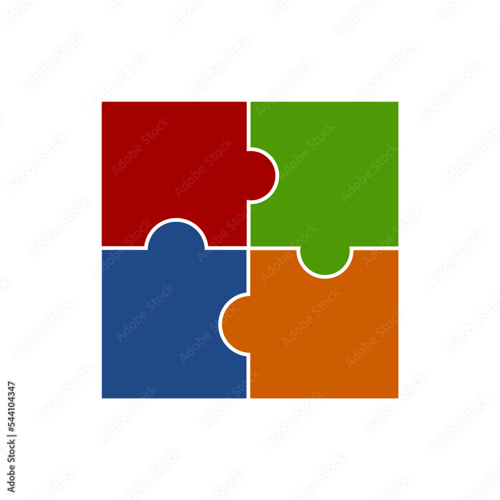 Vector illustration of a puzzle icon. The four puzzle pieces are connected to each other. Vector web design. With four colors. Vector illustration of a puzzle icon. The four puzzle pieces are connected to each other. Vector web design. With four colors.