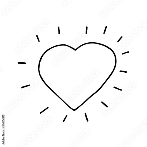 Нeart. Love, romance, feelings. Doodle. Hand drawn. Sketch. Silhouette. Black and white. Contour. Coloring.