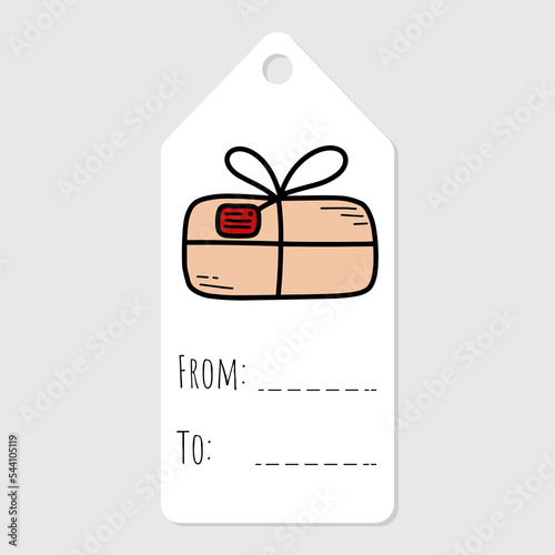 Christmas cute gift tag with doodle vector illustration