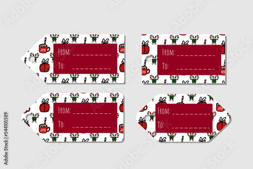 Christmas cute gift tag with doodle vector illustration