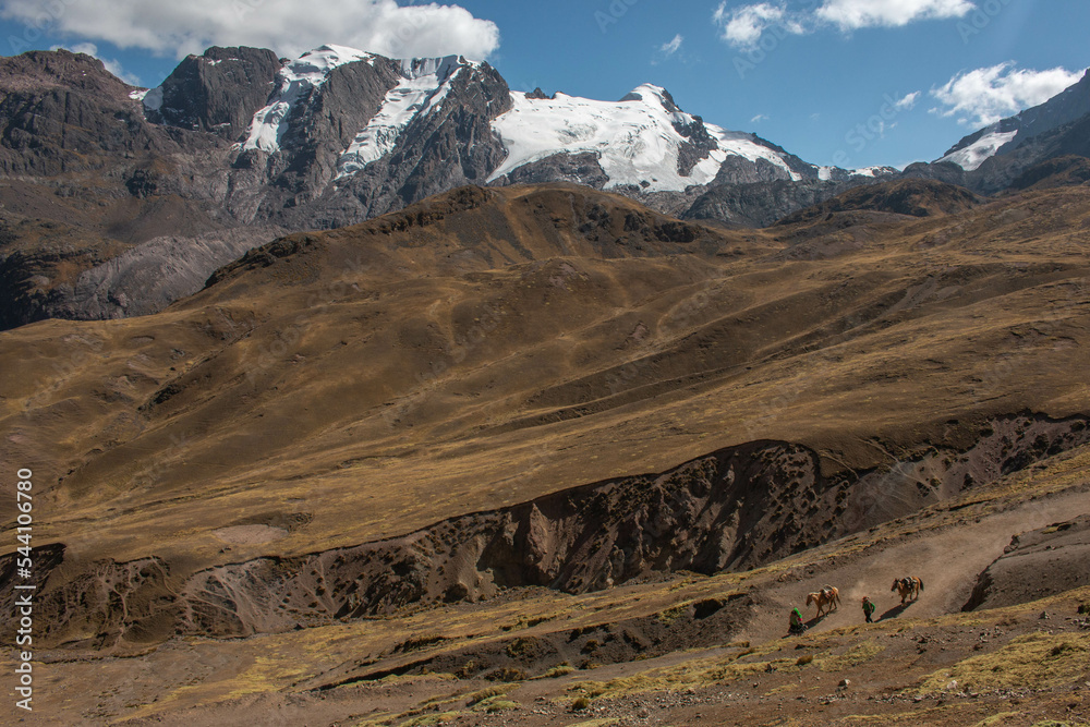 Rainbow Mountain Valley with view of the snow-capped mountains, Peru. 