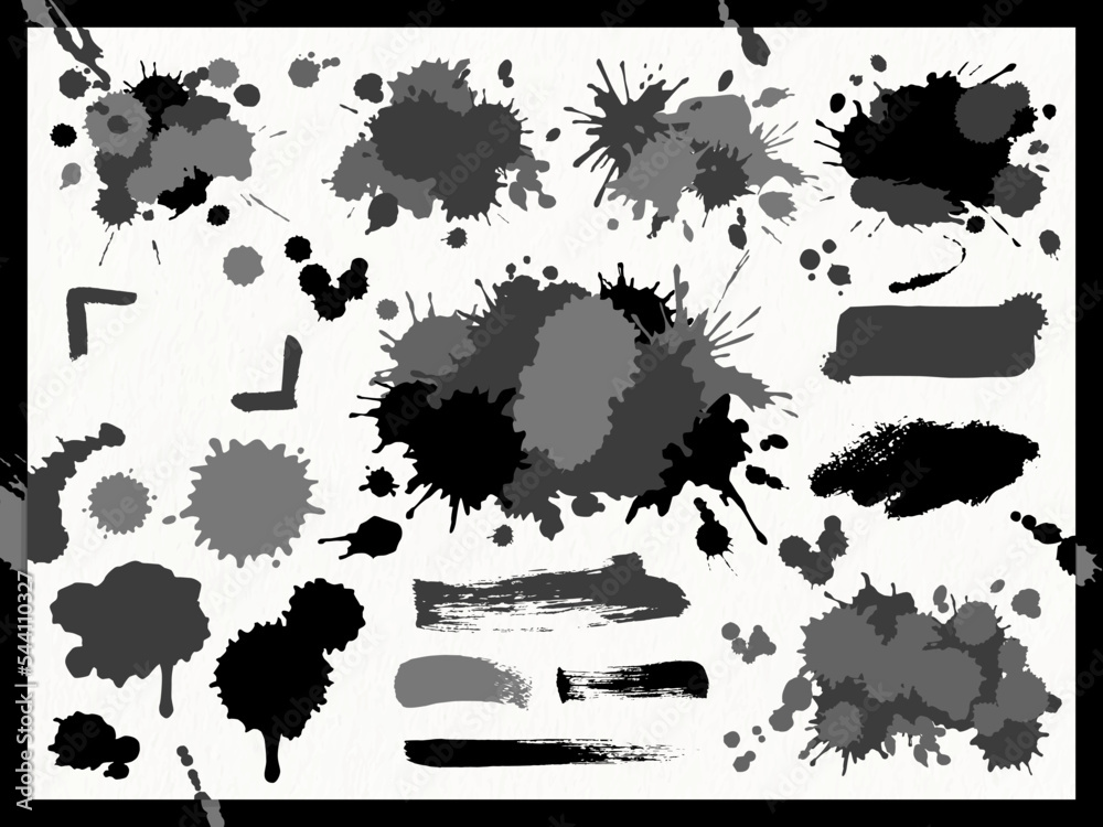 Grand ensemble de peinture noire, pinceau à encre, pinceau. Conception d'élément sale, boîte, cadre ou arrière-plan pour le texte. Ligne ou texture. Illustration vectorielle. Isolé sur fond blanc.