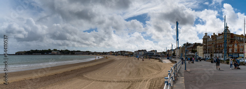 panorama view of the esplanade and beach in downtown Weymouth