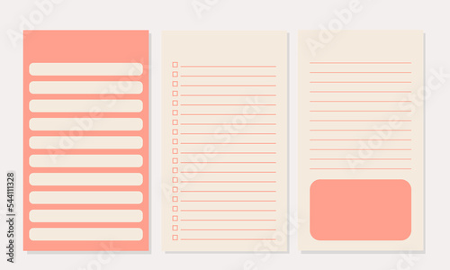 Set of minimalist planners. Checklist template. Cute and simple printable to do list. Bullet Journal. Digital Planner. Realistic vector illustration.